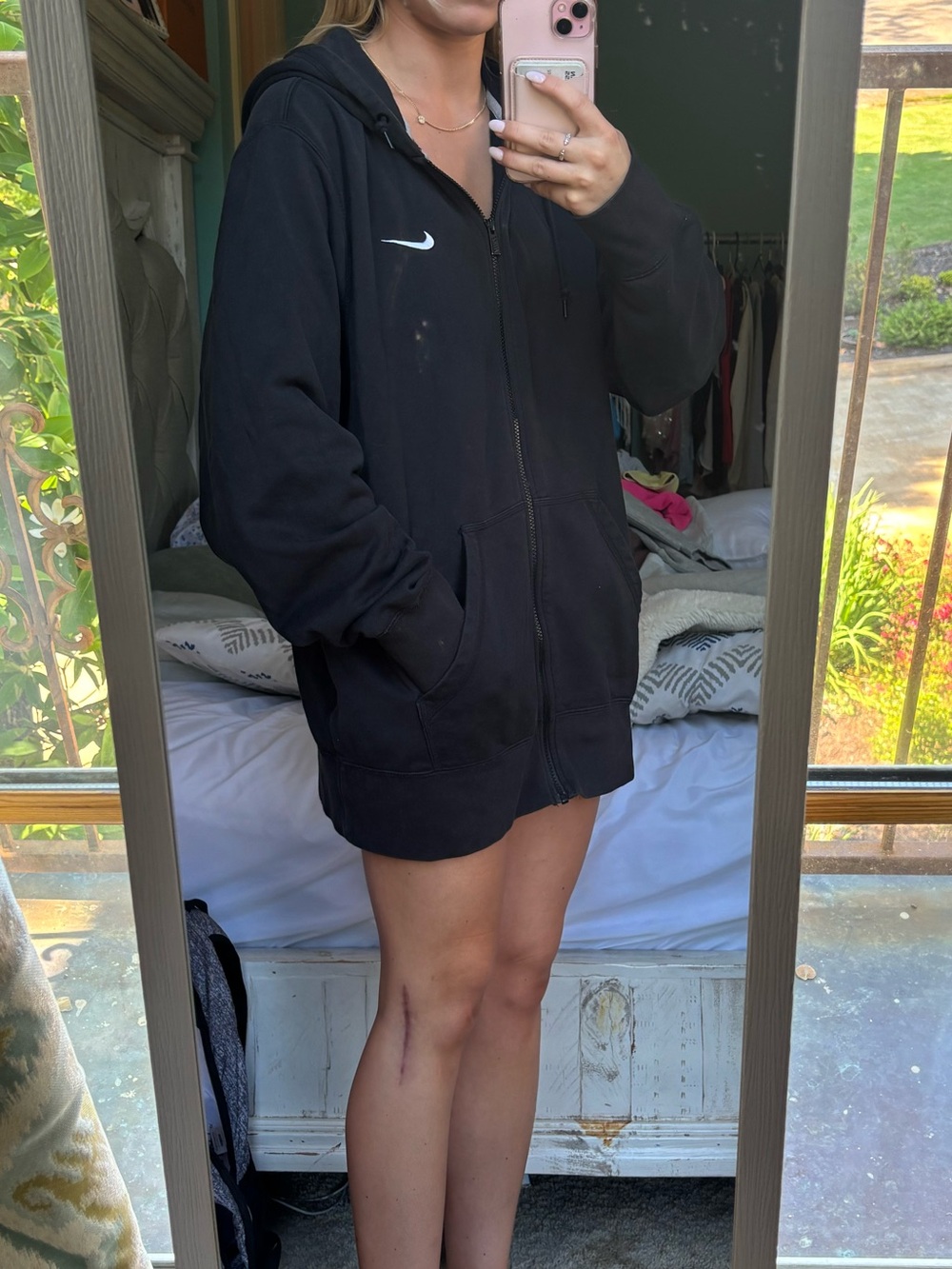 Nike Black Full‑Zip Hoodie with White Swoosh